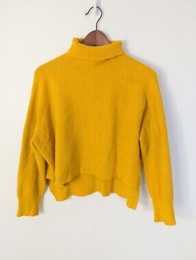 ANOUK Ribbed Cropped Turtleneck Sweater Mustard Yellow Knit Jumper